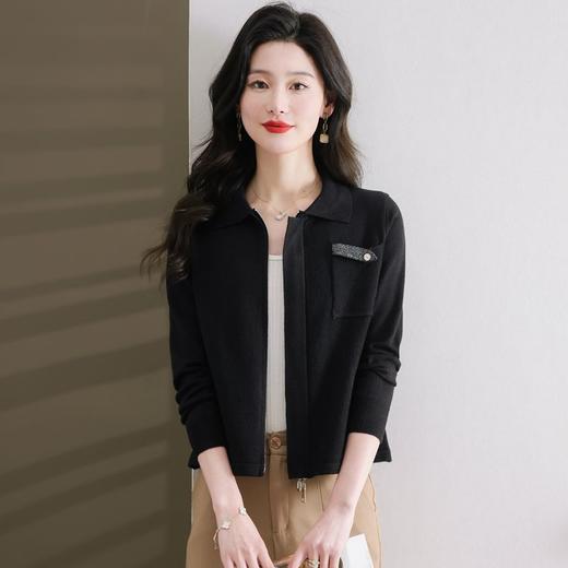 春季新款，短款针织衫外套宽松衬衫领上衣女简约双头拉链披肩CC-101-96876 商品图2