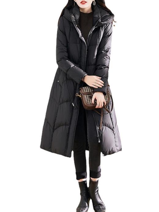 黑色羽绒服女2023年冬季新款气质时尚长款过膝加厚白鸭绒连帽外套 商品图4