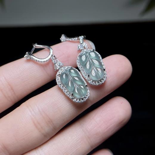30103-S925翡翠耳坠-蓝水叶子耳环 商品图0