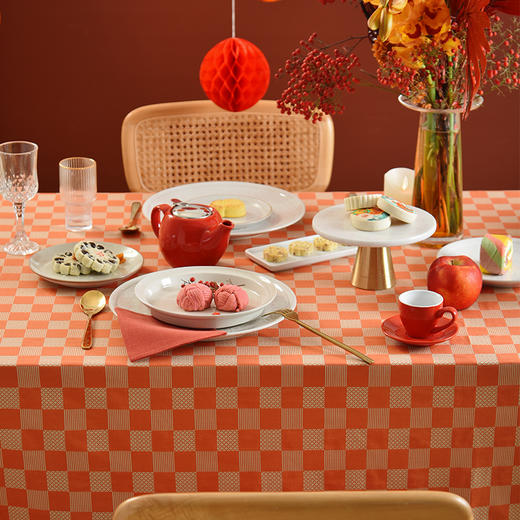 红橙棋子格红色新年方桌布轻奢高级感餐桌客厅氛围感桌布 商品图1