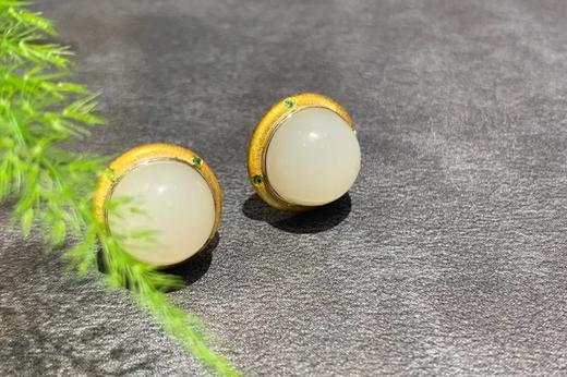 【御珠宫坊】金镶羊脂白玉耳钉 商品图6
