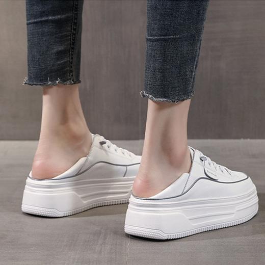 真皮踩跟两穿圆头低帮绑带厚底平跟休闲鞋 商品图3