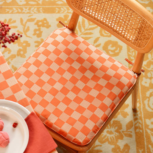 红橙棋子格家用四季通用坐垫新中式红木餐椅胶棉办公定制 商品图2