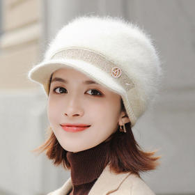 ALBB-帽子女秋冬天韩版时尚百搭加厚护耳保暖鸭舌贝雷帽兔毛针织毛线帽