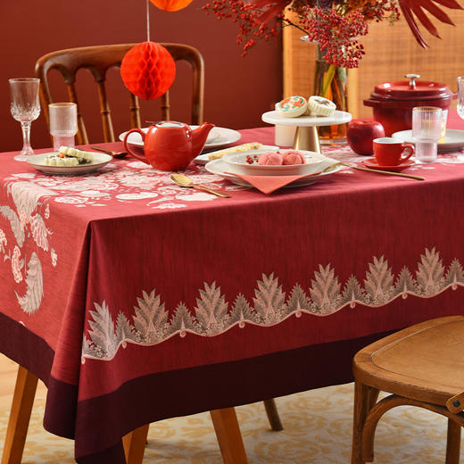 红火冰花红色新年方桌布轻奢高级感餐桌客厅氛围感桌布 商品图1