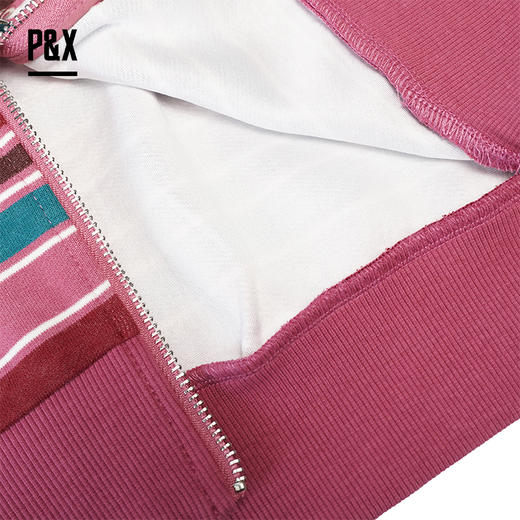PX女装春季新款 短款连帽条纹撞色休闲卫衣 824117825 粉色 商品图4