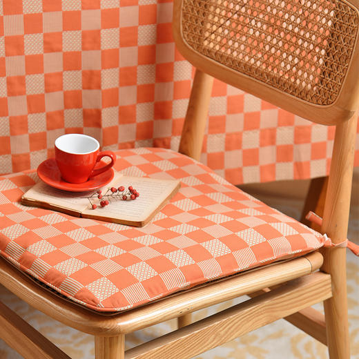 红橙棋子格家用四季通用坐垫新中式红木餐椅胶棉办公定制 商品图3