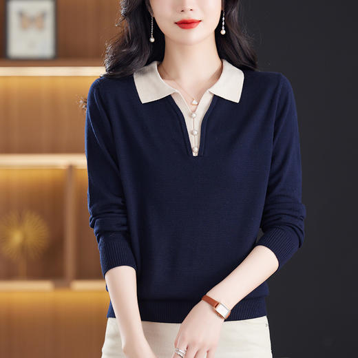polo针织衫长袖上衣，春装女新款妈妈时尚薄款t恤毛衣打底衫CC-53-5823 商品图1