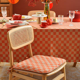 红橙棋子格家用四季通用坐垫新中式红木餐椅胶棉办公定制