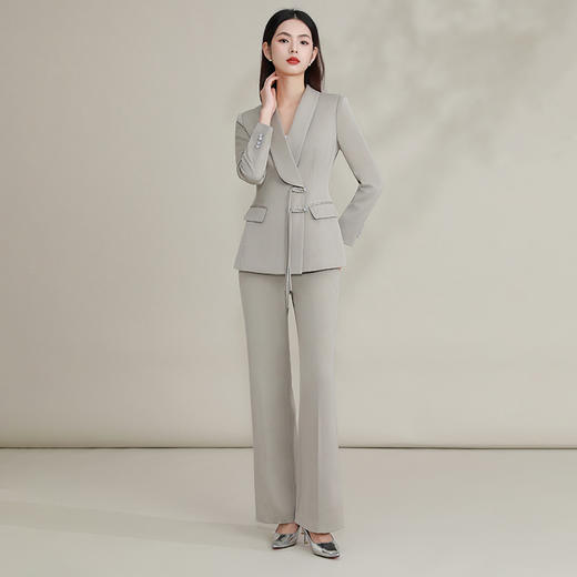 IWY/ 高级灰新中式套装盘扣中国风西装外套秋冬高端主持人正装FYC224+FYP225 商品图0