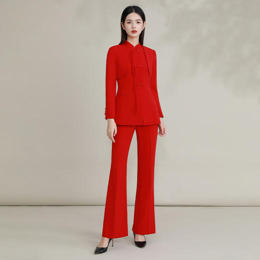 IWY/ 红色西装套装女年会国风主持人正装西服高级感盘扣新中式FYC238+FYP239 商品图0
