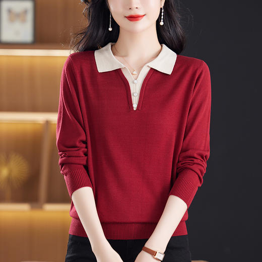 polo针织衫长袖上衣，春装女新款妈妈时尚薄款t恤毛衣打底衫CC-53-5823 商品图2