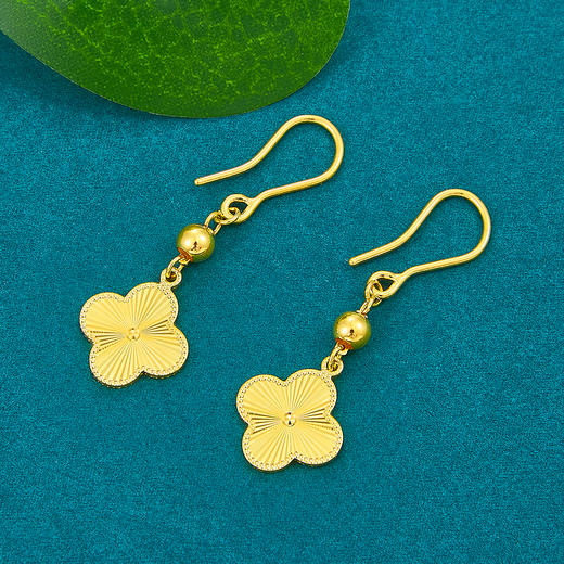 【限时克减128元】足金999.9 #小红书 【精品】双面车花四叶草圆珠耳钩耳吊(ES00469)（预售产品下单后不退款不退货不换货不补差价） 商品图1
