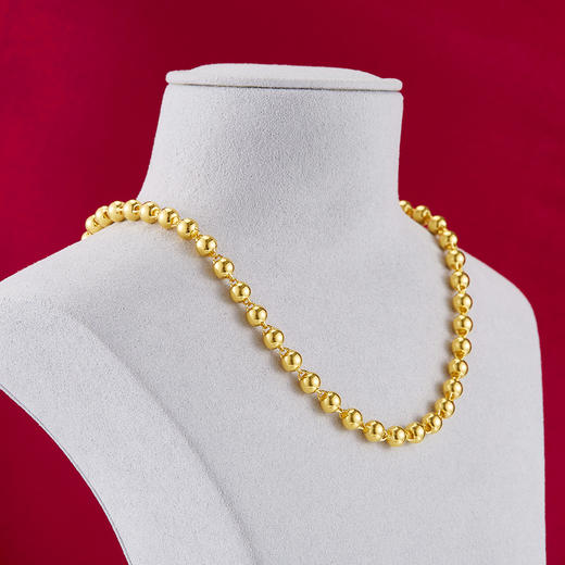 【限时克减150元】足金999.9 光珠链纯光珠(约6.1-6.5mm)纯圆珠项链佛珠项链(XL00003-17)补差价）预售产品下单后不退款不退货不换货不补差价 商品图2