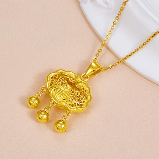 【限时克减150元】足金999.9 #招财纳福 #儿童/宝宝 镂空双面招财纳福铃铛如意福字锁包吊坠网红锁包（不含链）(DZ00602-02)（预售产品下单后不退款不退货不换货不补差价） 商品图1