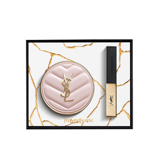 YSL圣罗兰彩妆礼盒 小金条唇膏口红1966红棕+粉气垫B10 商品图11