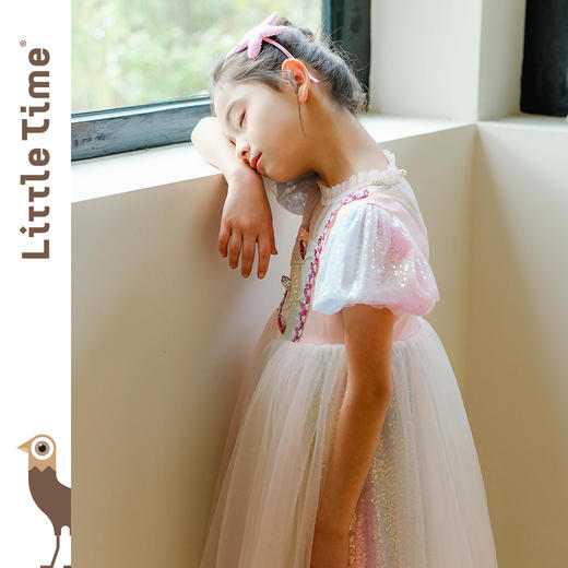 littletime女童甜美公主裙2024春夏新款短袖网纱裙儿童洋气连衣裙 商品图1