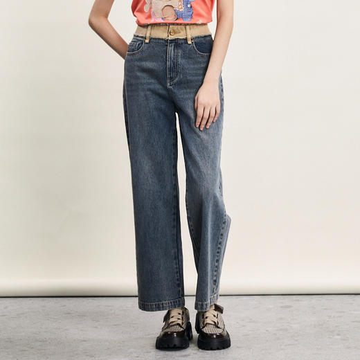 谜底直筒牛仔裤女2024春新款复古特色高腰百搭合身长裤241MK0003 商品图1