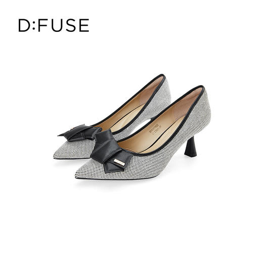 Dfuse迪芙斯2024春季新款拼色蝴蝶结麻布通勤细高跟鞋DF41111022 商品图0