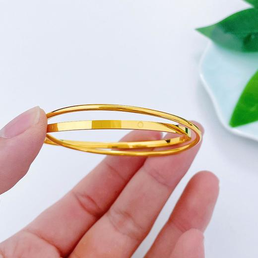 【限时克减150元】足金999.9 【精品】实心固口双环手镯镜面金手镯(AISZ00366)（预售产品下单后不退款不退货不换货不补差价）（预售产品下单后不退款不退货不换货不补差价） 商品图2
