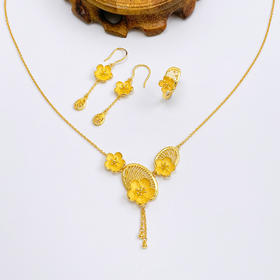 【限时克减150元】足金999.9 #套装 #招桃花 #婚庆 【精品】黄金豪华镂空桃花项链一套装婚礼三金首饰（一套3件）(N100TX00015)（预售产品下单后不退款不退货不换货不补差价）
