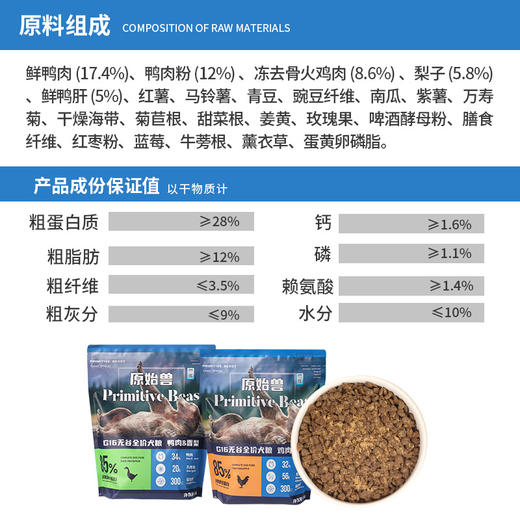 原始兽经典款全价犬粮10kg 狗粮鸡肉/鸭肉 低敏无谷高蛋白添加益生元 易消化呵护肠胃 商品图1