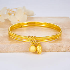 【限时克减150元】足金 #两世欢  3D硬金两世欢三圈(总面宽约6-6.5mm)空心固口手镯(N3DSZ00069)（预售产品下单后不退款不退货不换货不补差价）