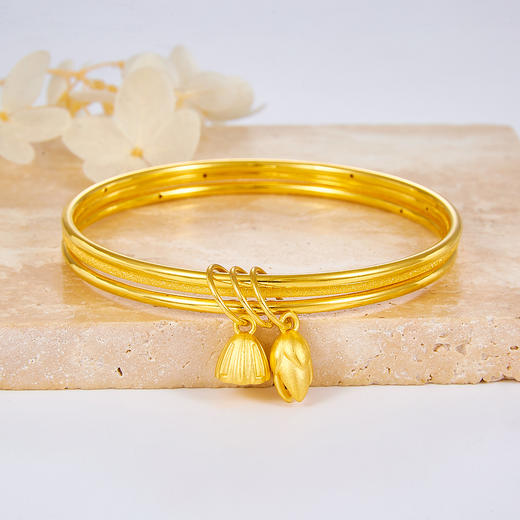 【限时克减150元】足金 #两世欢  3D硬金两世欢三圈(总面宽约6-6.5mm)空心固口手镯(N3DSZ00069)（预售产品下单后不退款不退货不换货不补差价） 商品图0