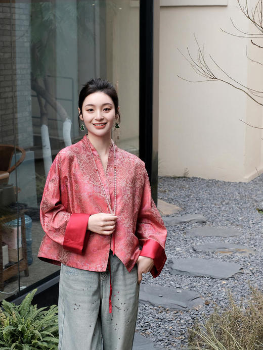 盛唐牡丹 |宋锦八达晕纹交叉外套 商品图4