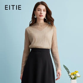 EITIE爱特爱气质立领网纱直筒显瘦金丝打底衫上衣春新款A2413311