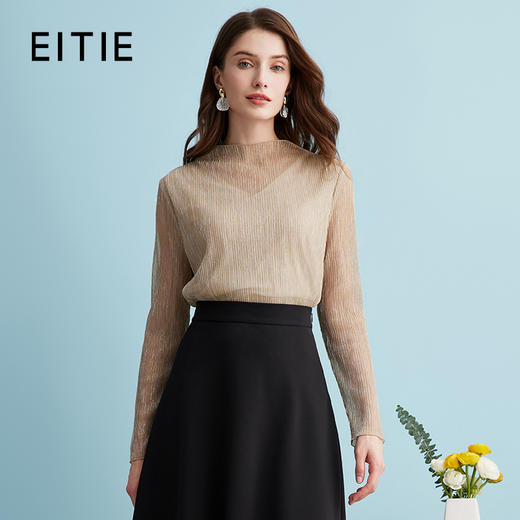 EITIE爱特爱气质立领网纱直筒显瘦金丝打底衫上衣春新款A2413311 商品图0