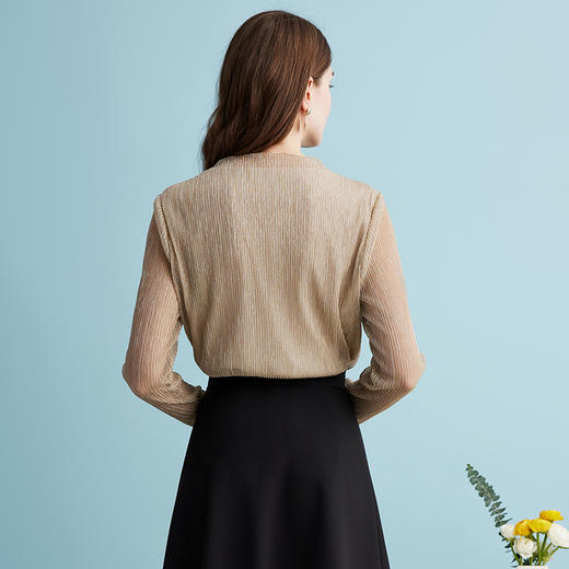 EITIE爱特爱气质立领网纱直筒显瘦金丝打底衫上衣春新款A2413311 商品图4