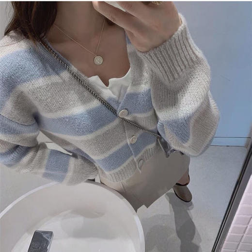 2025新款【条纹开衫女 长袖针织衫】新款韩版 毛衣短款外套女 上衣女 商品图3