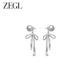 ZEGL蝴蝶结人造珍珠耳环女2024新款众独特高级感耳钉925银针耳饰