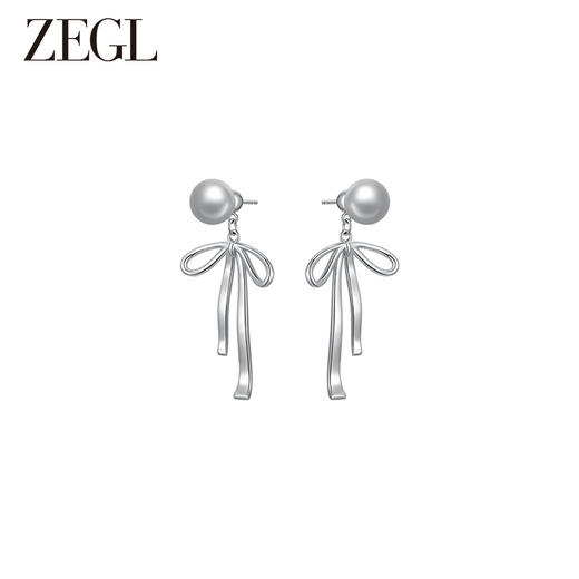 ZEGL蝴蝶结人造珍珠耳环女2024新款众独特高级感耳钉925银针耳饰 商品图0