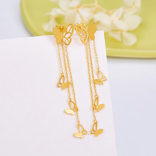 【限时克减150元】足金999 #九紫离火 【原创设计师款】5G黄金蝴蝶翩飞流苏耳钉耳吊(AG5GES00046)（预售产品下单后不退款不退货不换货不补差价） 商品图0