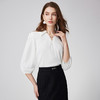 EITIE爱特爱时尚V领直筒宽松显瘦通勤白色灯笼袖衬衫上衣24春新款A2413307 商品缩略图3