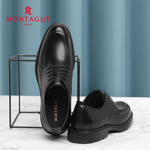 梦特娇男鞋新款商务系带正装皮鞋男真皮德比鞋上班结婚新郎鞋 黑色 38 商品图3