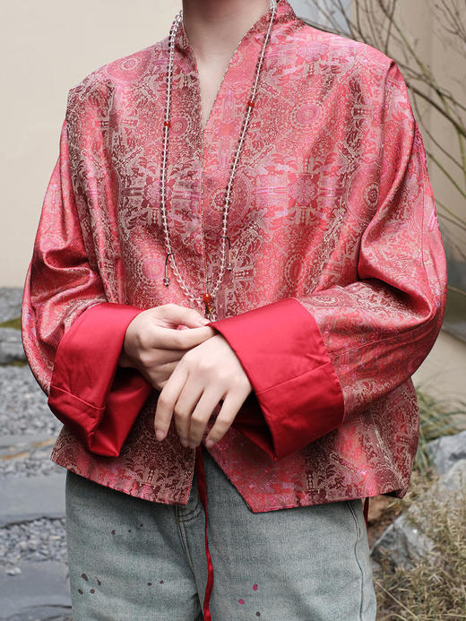 盛唐牡丹 |宋锦八达晕纹交叉外套 商品图1