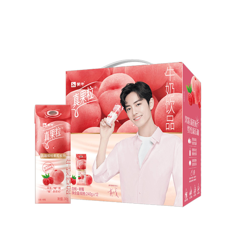 T真果粒牛奶饮品白桃树莓味配制型含乳饮料康美笑脸包240g×10包