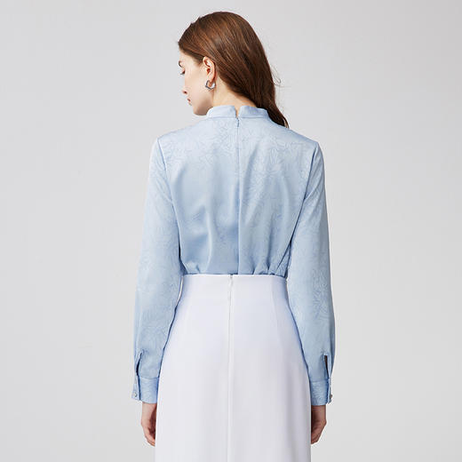 EITIE爱特爱气质通勤立领飘带直筒显瘦蓝色新中式衬衫上衣24新款A2413303 商品图4