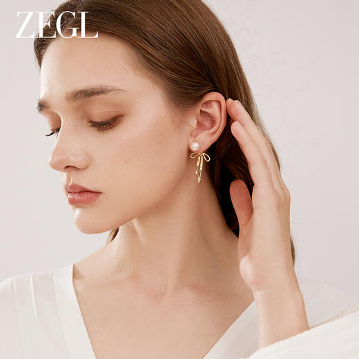 ZEGL蝴蝶结人造珍珠耳环女2024新款众独特高级感耳钉925银针耳饰 商品图3