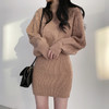 早春新款【韩系麻花立领针织 包臀连衣裙女】灯笼袖 收腰显瘦 毛衣裙 商品缩略图0