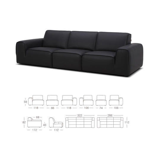 顾家家居整装 现代意式 皮艺沙发 KZ.1039(B) 黑曜 商品图7