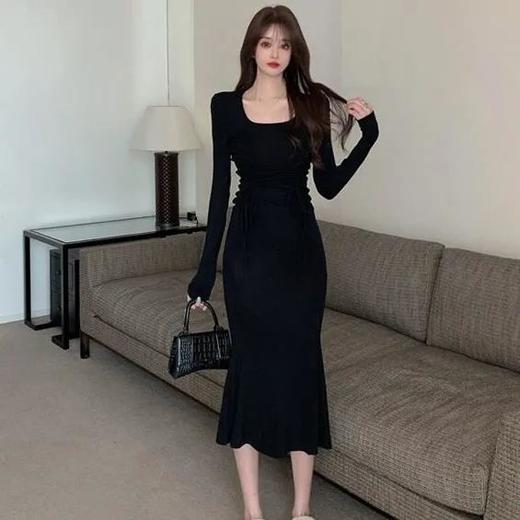 2025早春【新款甜辣酷连衣裙 法式气质】修身显瘦 黑色长款鱼尾裙子女装 商品图1