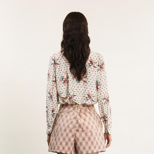 谜底花衬衫长袖女2024春季新款复古文艺系带V领亲肤衬衣241MC0050 商品图2