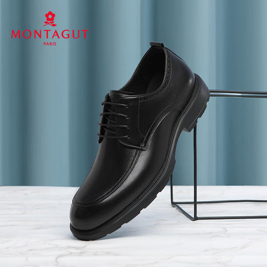 梦特娇男鞋新款商务系带正装皮鞋男真皮德比鞋上班结婚新郎鞋 黑色 38 商品图6