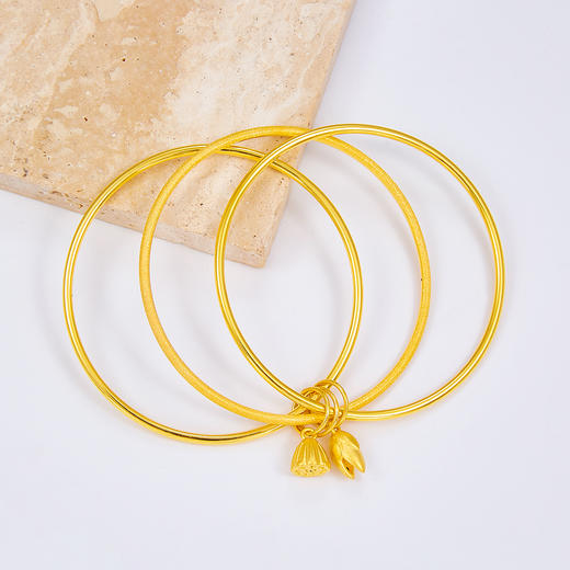 【限时克减150元】足金 #两世欢  3D硬金两世欢三圈(总面宽约6-6.5mm)空心固口手镯(N3DSZ00069)（预售产品下单后不退款不退货不换货不补差价） 商品图1