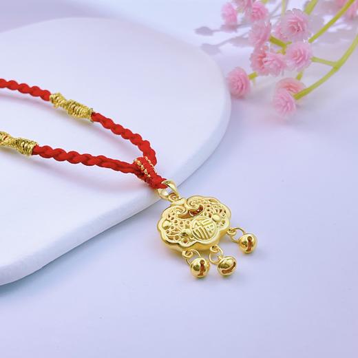 【限时7.5折】【定价黄金】足金 #儿童/宝宝 3D硬金镂空双面如意铃铛福字锁包吊坠挂绳成品项链(AA3DDZ00004)（预售产品下单后不退款不退货不换货不补差价） 商品图1