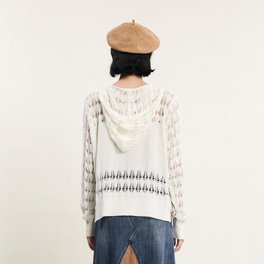 谜底套头针织衫女2024春季新款学院风连帽绣花宽松毛衫241MZ0307 商品图2